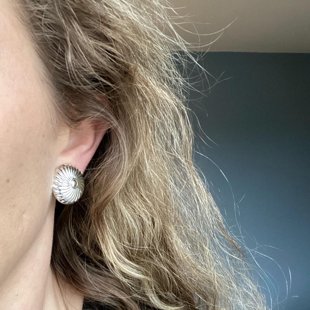 Vintage Round Silver Clip On Earrings Circa 1950